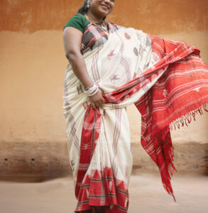White Saree with Tribal Motif