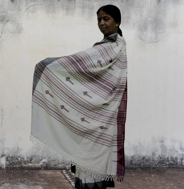 White Saree with Red Border - Image 2