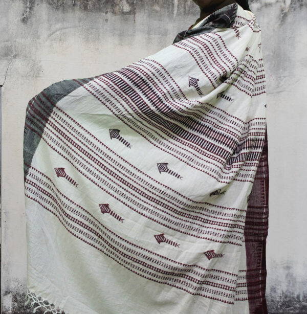 White Saree with Red Border - Image 3