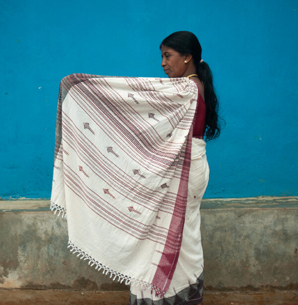 White Saree with Red Border
